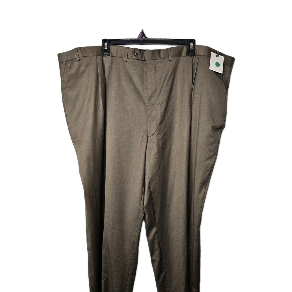 NWT Jack Victor Pants Mens 56 Unhemmed‎ Brown 100% Wool Pleated Dress Slacks